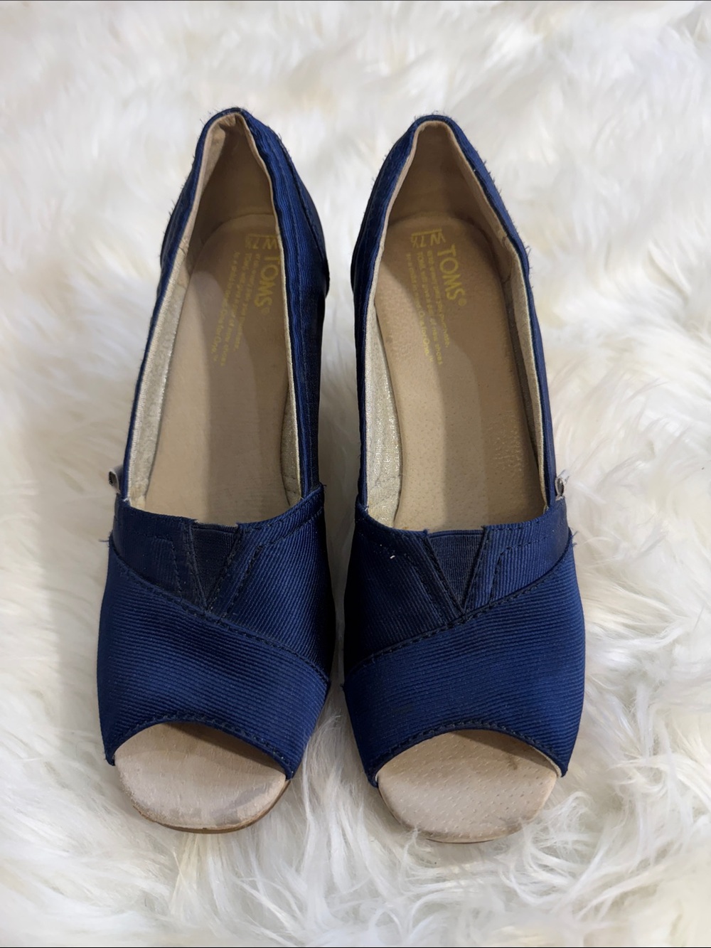 Toms Navy Blue Peep-Toe Women's Wedges
